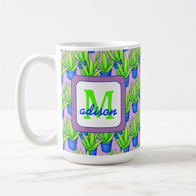 Aloe Vera Plants Mönster Monogrammed Kaffemugg (Vänster)