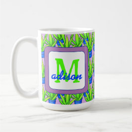 Aloe Vera Plants Mönster Monogrammed Kaffemugg