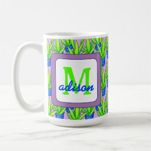 Aloe Vera Plants Mönster Monogrammed Kaffemugg