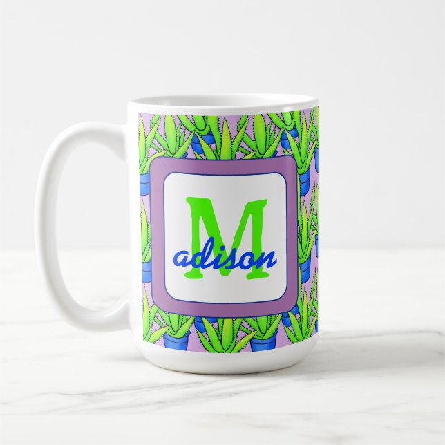 Aloe Vera Plants Mönster Monogrammed Kaffemugg (Vänster)