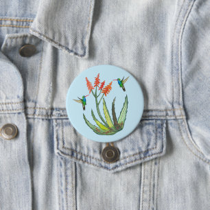 Aloe Vera Succult Flower Hummingbird Vattenfärg Knapp