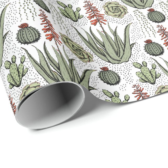 Aloe Vera Sukkulent Kaktus Vit Presentpapper (Rullad Hörn)