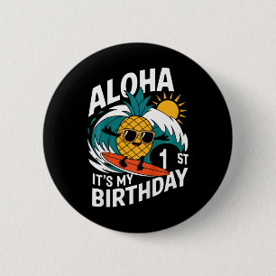 Aloha 1-års födelsedag Hawaii Pineapple Surfing Tr Knapp