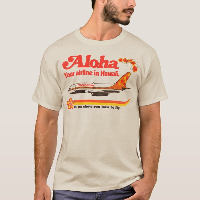 Aloha Airlines Defunct Hawaii Tourist Flygplan T Shirt (Framsida)