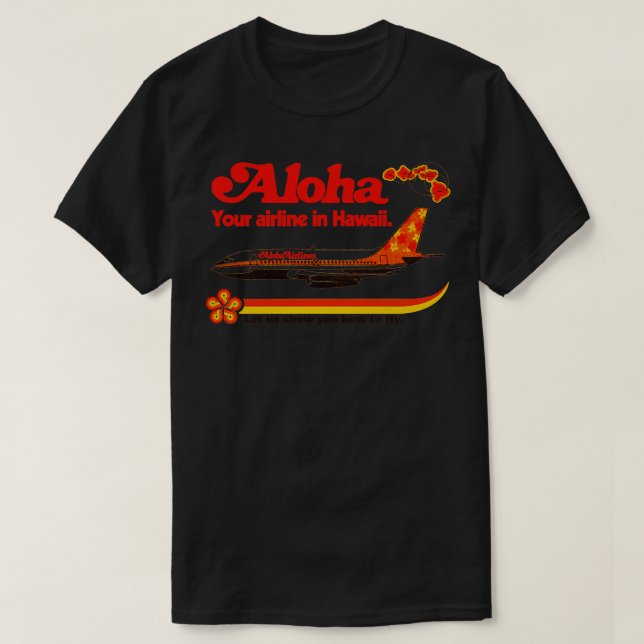 Aloha Airlines Defunct Hawaii Tourist Flygplan TSh T Shirt (Design framsida)