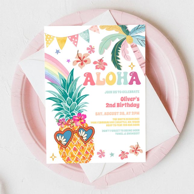 ALOHA Ananas Luau Sommar Födelsedagsinbjudan Inbjudningar (Skapare uppladdad)
