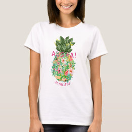 Aloha Ananas Tropisk Blommig Personlig Namn T Shirt