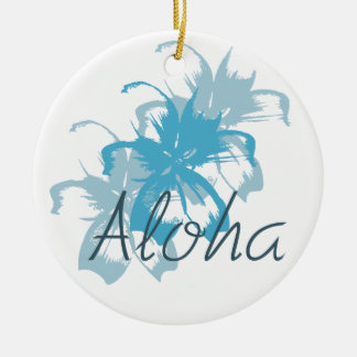 Aloha Aqua Blue Blommigt Julgransprydnad Keramik