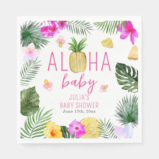 Aloha Baby anas & Nappar Baby Shower Luau Pappersservett (Framsidan)