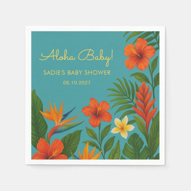 Aloha Baby! Chic Tropical Baby Shower Pappersservett (Framsidan)