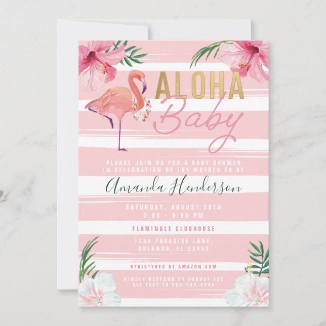 Aloha Baby Flamingo Baby Shower-inbjudan, Inbjudningar (Framsida)