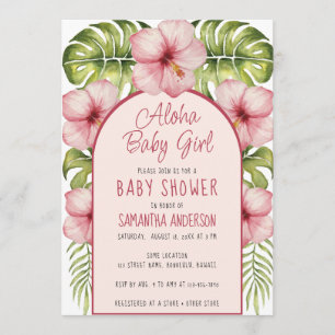Aloha Baby Flicka Tropisk Bröllopsdusch Floral Akv Inbjudningar
