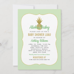 Aloha Baby Grön Guld Ananas Luau Shower Inbjudningar