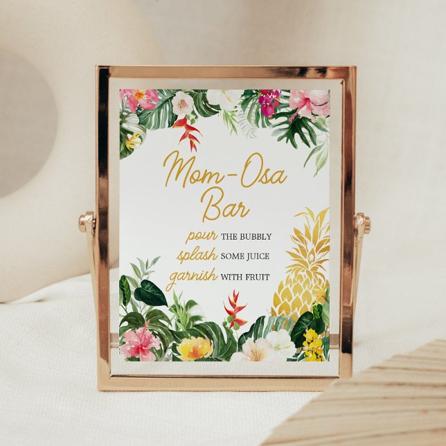 Aloha Baby Pineapple Baby Shower Mom Osa Bar Sign Poster (Aloha Baby Shower Sign)