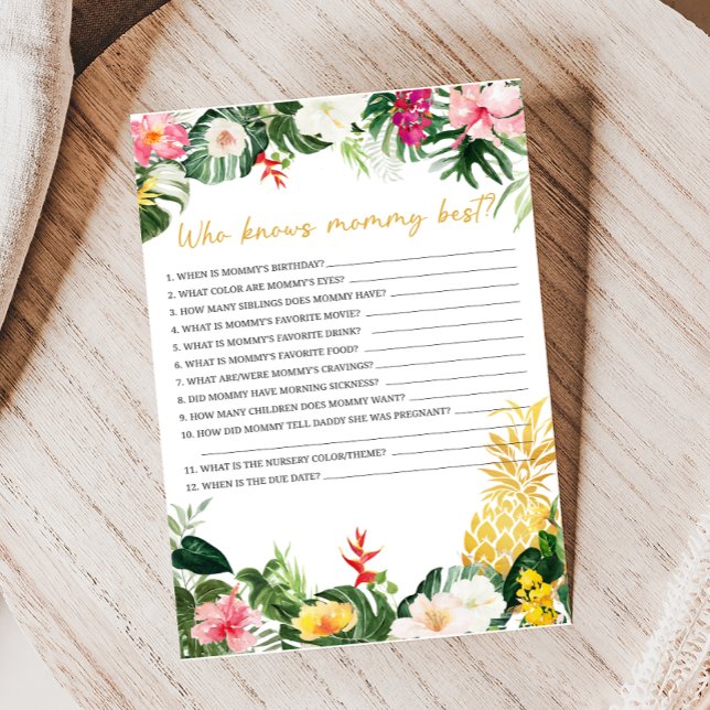 Aloha Baby Pineapple Dusch Vem Vet Mamma Spel (Aloha Baby Shower Game)
