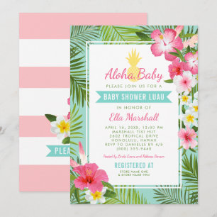 Aloha Baby Pineapple Vattenfest för Flicka Baby Sh Inbjudningar