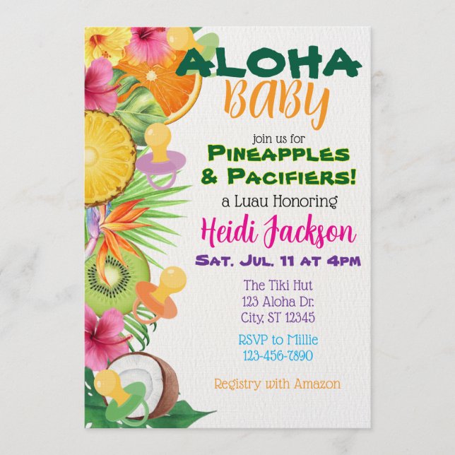 Aloha Baby, Pineapples & Pacifiers Baby Shower Inbjudningar (Framsida)