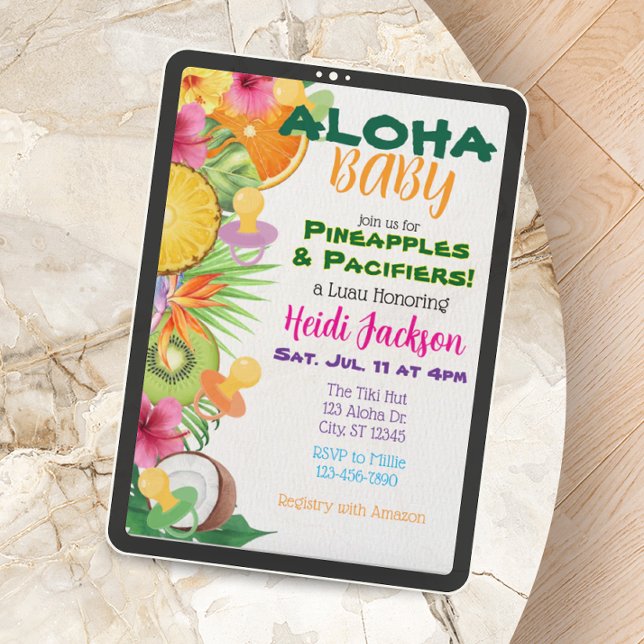 Aloha Baby, Pineapples & Pacifiers Barnkalas Inbjudningar (Skapare uppladdad)