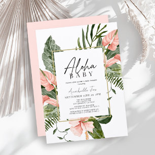Aloha Baby Pink Tropical Floral Baby Shower Inbjudningar
