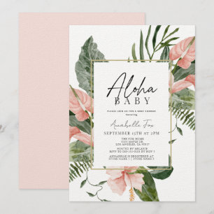 Aloha Baby Pink Tropical Floral Baby Shower Inbjudningar
