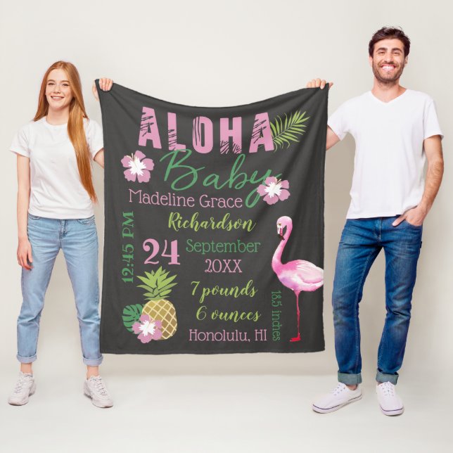 Aloha Baby Rosa & Grönt Tropical Baby Birdstat Fleecefilt (På plats)