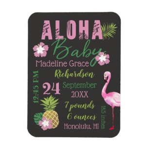 Aloha Baby Rosa & Grönt Tropical Baby Birdstat Magnet