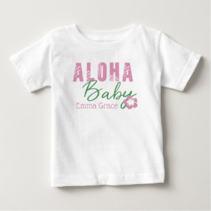Aloha Baby Rosa & Grönt Tropical Flower Monogram T Shirt