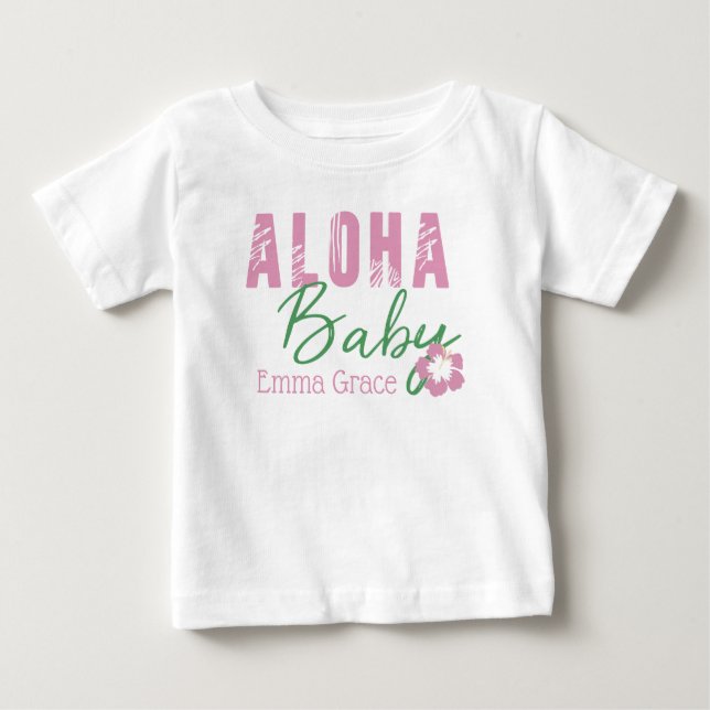 Aloha Baby Rosa & Grönt Tropical Flower Monogram T Shirt (Framsida)