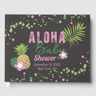 Aloha Baby Rosa & Grönt Tropical Girl Baby Shower Gästböcker