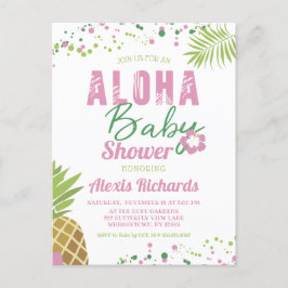 Aloha Baby Rosa & Grönt Tropical Girl Baby Shower Inbjudan Vykort