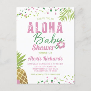 Aloha Baby Rosa & Grönt Tropical Girl Baby Shower Inbjudan Vykort