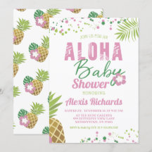 Aloha Baby Rosa & Grönt Tropical Girl Baby Shower
