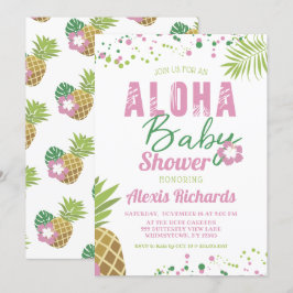 Aloha Baby Rosa & Grönt Tropical Girl Baby Shower Inbjudningar