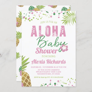 Aloha Baby Rosa & Grönt Tropical Girl Baby Shower Inbjudningar