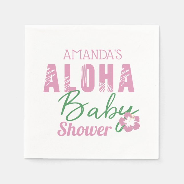 Aloha Baby Rosa & Grönt Tropical Girl Baby Shower Pappersservett (Framsidan)