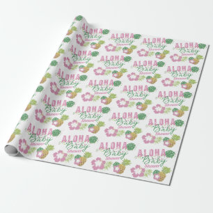 Aloha Baby Rosa & Grönt Tropical Girl Baby Shower Presentpapper