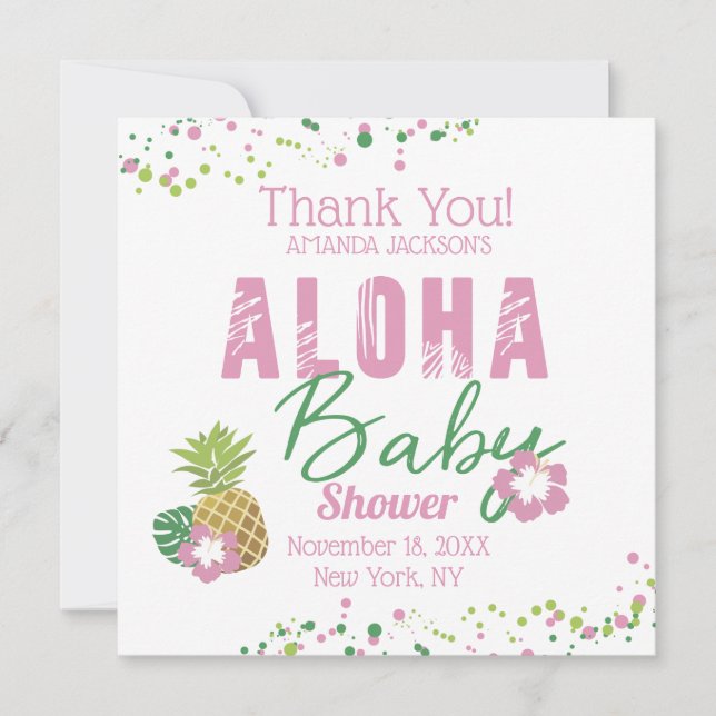 Aloha Baby Rosa Grönt Tropiska ananas Tack (Framsida)