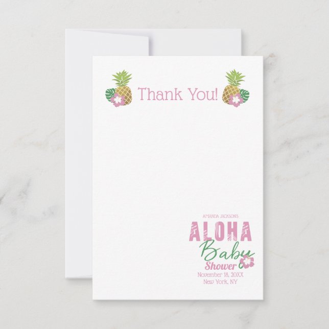 Aloha Baby Rosa Grönt Tropiska ananas Tack (Framsida)