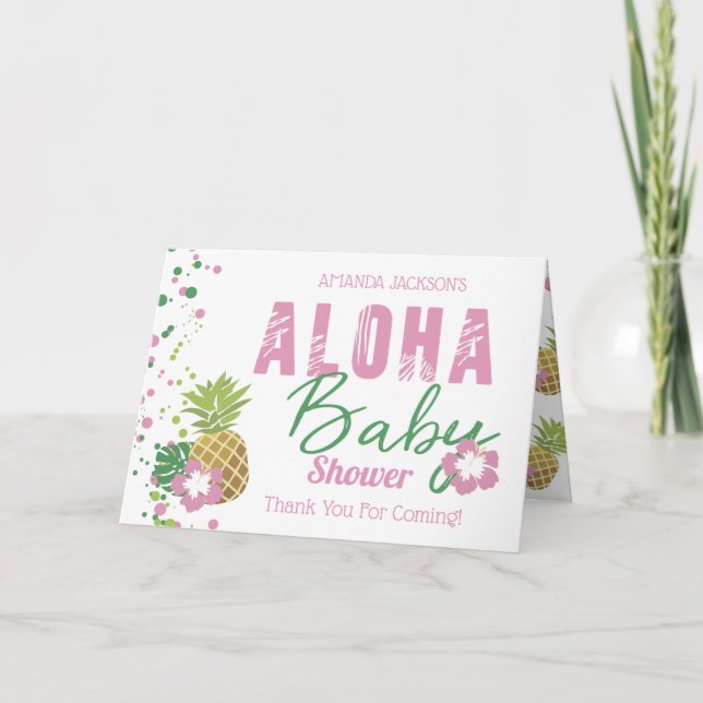 Aloha Baby Rosa & Grönt Tropiskt anananasfoto Tack Kort (Framsida)