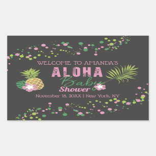 Aloha Baby Rosa Tropical Baby Shower för ananas Rektangulärt Klistermärke