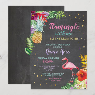 Aloha Baby Shower Flamingo Chalk Luau Guld Inbjuda Inbjudningar
