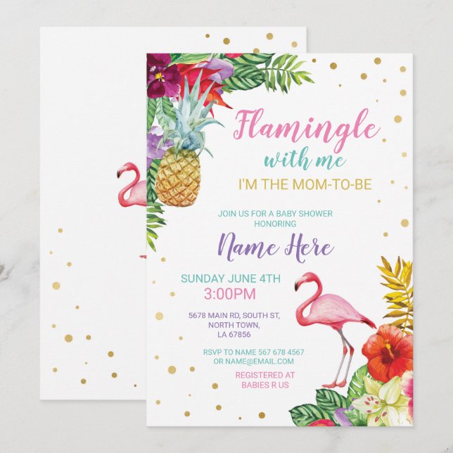 Aloha Baby Shower Flamingo Girl Boy Gold Call Inbjudningar (Fram/baksida)