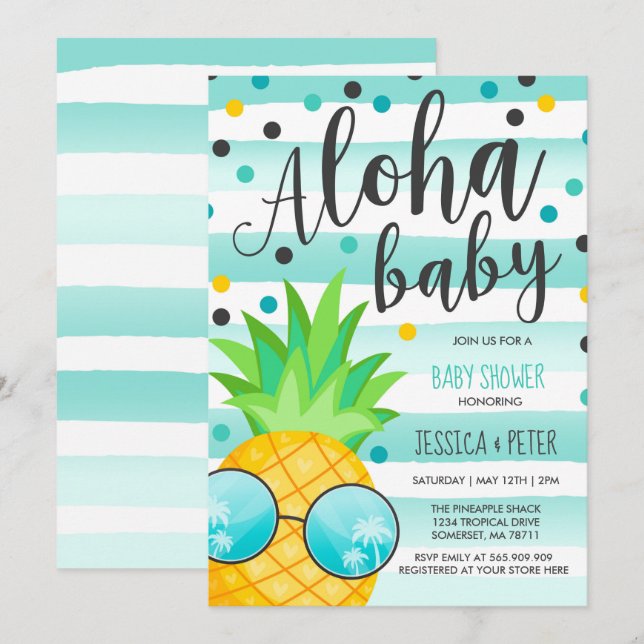 Aloha baby shower för baby showerinbjudanananas inbjudningar (Fram/baksida)