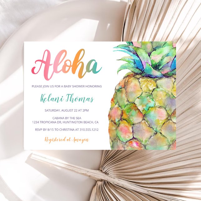 Aloha Baby Shower för vattenfärg Hawaiian Pineappl Inbjudningar (Skapare uppladdad)