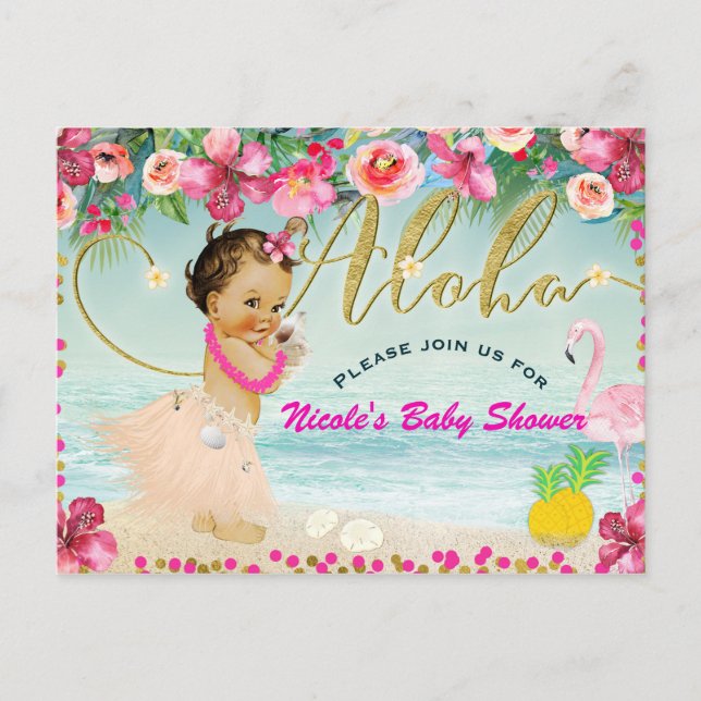 Aloha Baby Shower Hawaiian Beach Party Retro Inbjudan Vykort (Framsida)