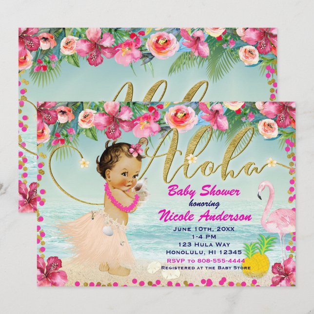 Aloha Baby Shower Hawaiian Retro Beach-inbjudninga Inbjudningar (Fram/baksida)
