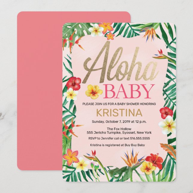 Aloha Baby Shower, hawaiian, Tropical Inbjudningar (Fram/baksida)