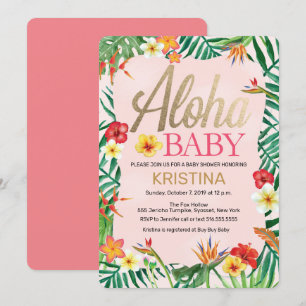 Aloha Baby Shower, hawaiian, Tropical Inbjudningar