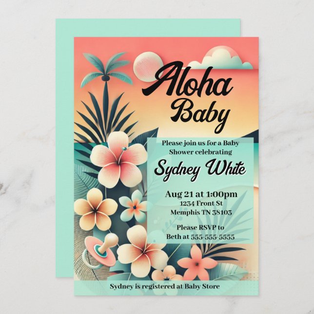 Aloha Baby Shower-inbjudan Inbjudningar (Fram/baksida)