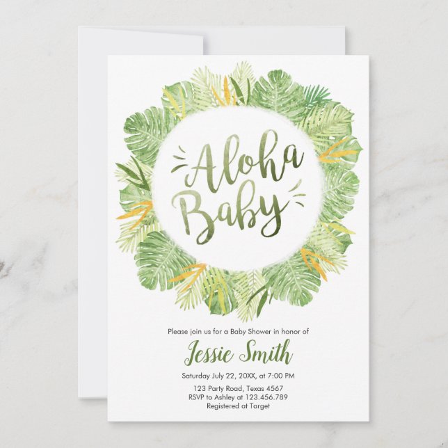 Aloha Baby Shower-inbjudan Lämnar Tropical Grönt Inbjudningar (Framsida)